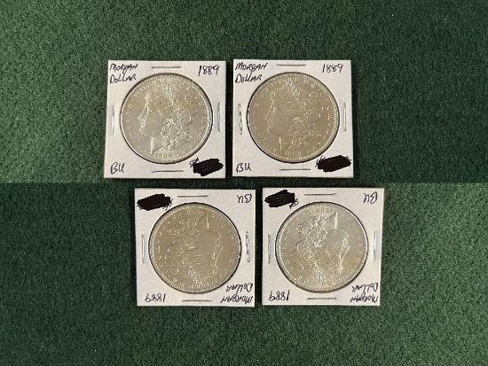 (4) Morgan Dollars: (2) 1989 No Mint Mark BU, (1) 1989 No Mint Mark XF-AU,