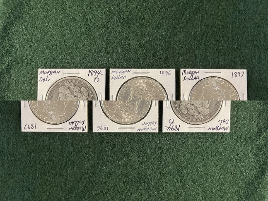 (3) Morgan Silver Dollars: (1) 1894 Mint Mark O F, (1) 1896 No Mint Mark AU