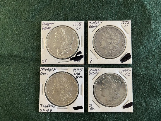 (4) Morgan Dollars: (1) 1978 2nd Revision No Mint Mark XF-AU, (1) 1878 Mint