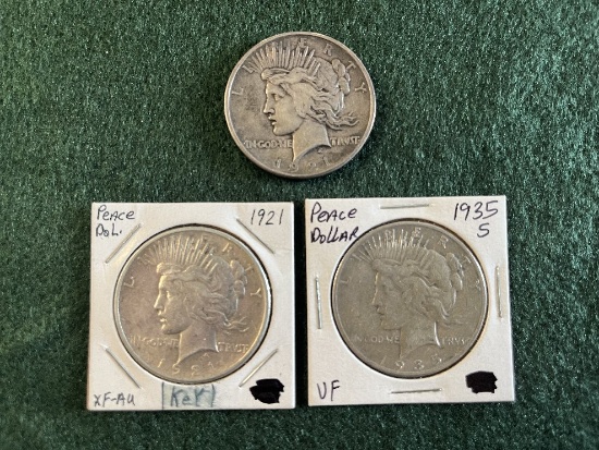 (3) Peace Dollars: (1) 1921 No Mint mark XF-AU, (1) 1921 No Mint Mark, (1)