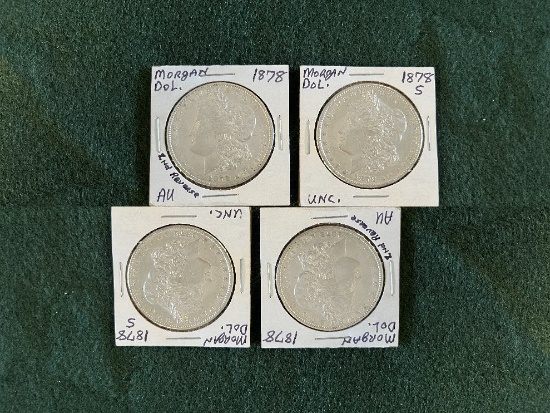 Morgan Silver Dollars: (1) 1878 Mint Mark CC VF, (1) 1878 Mint Mark CC XF,