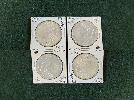 (4) Morgan Silver Dollars: (1) 1881 Mint Mark S MS-60, (1) 1881 Mint Mark S