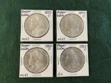 (4) 1885 Morgan Silver Dollars Mint Mark O: (3) Graded MS-63, (1) BU