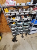 Rack on Casters and Contents - Hose Nozzles, Pipe Fitting, Bolts, Tape, Spr