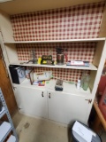 Contents of 2 Shelves - Meat Grinder, Blow Torch, Wood Plane, Glass Bottles