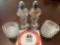 One Set Clear Glass Salt & Pepper Shakers plus 11 Glass Salt Bowls