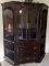Large Wooden Curio Cabinet, Cherry Finish, 3 Drawers, Glass Door, 10 Shelve