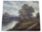 Stretched Original Oil on Canvas by Russel, Wooded Pond with Pasture, 24