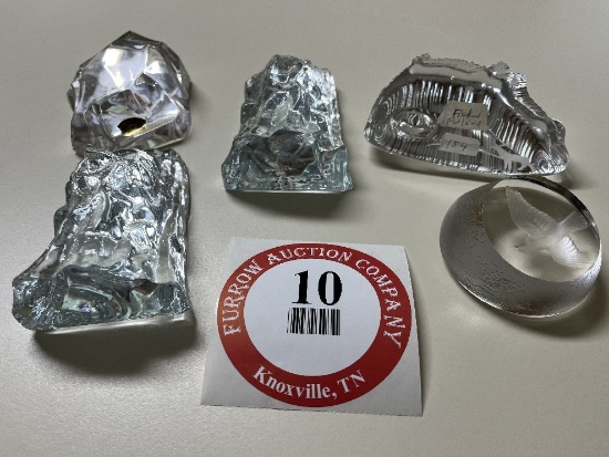 (4) European Laser Etched Paperweights, 1 Lead Crystal Paperweight