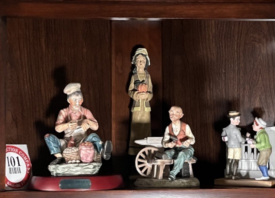 Contents of Shelf, Assorted Porcelain Figurines, Glass Birds, Glass Squirre