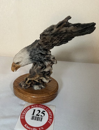 Driftwood Sculpture of Eagle Head plus Glass Sculpture of Diving Eagle