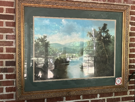 Framed Under Glass & Matted Print, Artist Unknown, River Running Through Wo