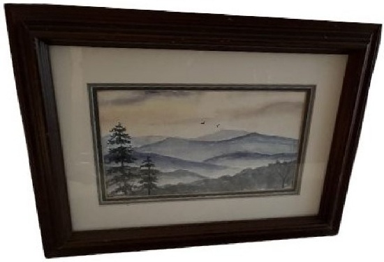 Framed Under Glass Original Water Color by Edna Sterling, Mountainscape wit