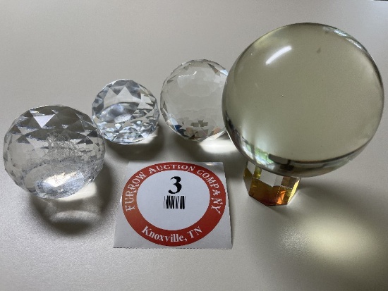 (3) Assorted Crystal Paperweights & 1 Glass Paperweight