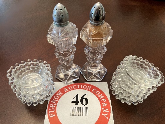 One Set Clear Glass Salt & Pepper Shakers plus 11 Glass Salt Bowls