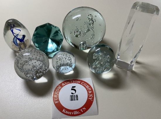 (5) Assorted Glass Paperweights (1 Laser Etched)