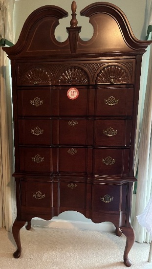 5 Drawer Chest of Drawers on Legs, Cherry Finish, 80" H x 40" W x 16" D