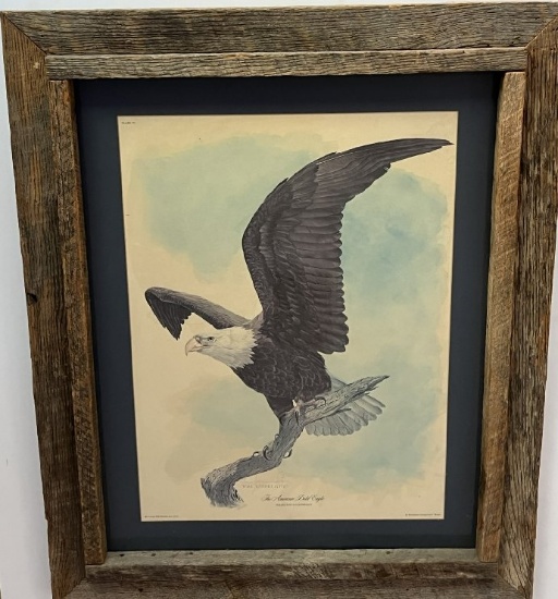 Framed Under Glass Print by Tom Dunnington, Pencil Signed, "Eagle on Perch"