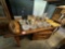 Wooden Table & Contents, Assorted Crystal Bowls, Glass ware, Cuckoo Clock
