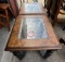 2 Square Wooden End Tables with Glass Inserts