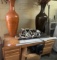 Double Pedestal Desk  &(2) Large Planters, etc.