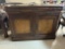 Wooden Glass Topped Burled Walnut Veneer Insert Buffet, 2 Door, 3 Drawer, L