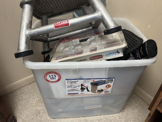 Contents of Plastic Storage Bin - Industrial Step Stool, Car Mats, Automoti