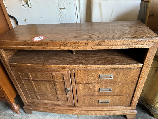 3 Drawer, Single Door Entertainment Cabinet, Walnut Finish, 36" H x 46" W x