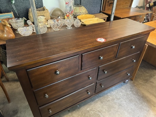 7 Drawer Dresser, Dark Walnut Finish, No Mirror, 38" H x 61" W x 17" D