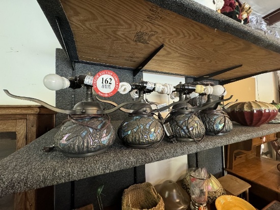 4 Table Lamps with Leaded Glass Shades