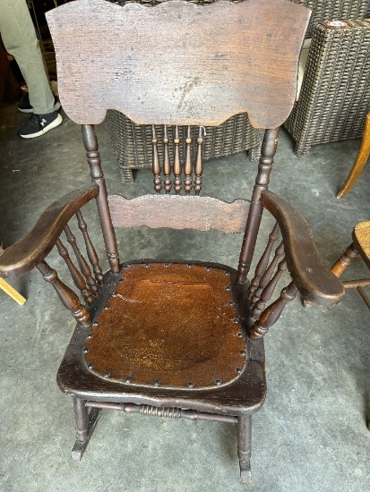 Vintage Spindle Rocker with Leather Seat Insert