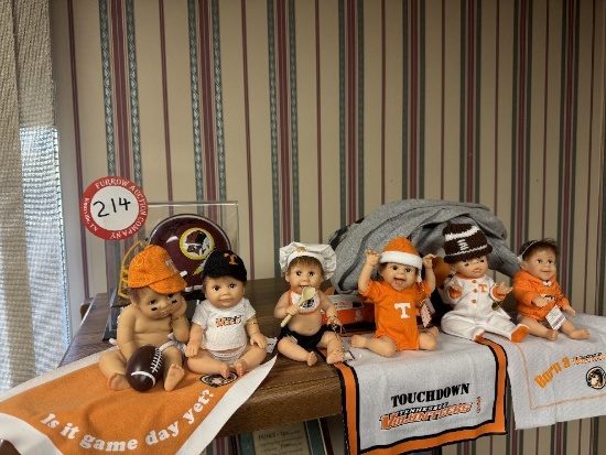 Assorted Sports Memorabilia, UT Figurines, Signed Washington Redskins Mini