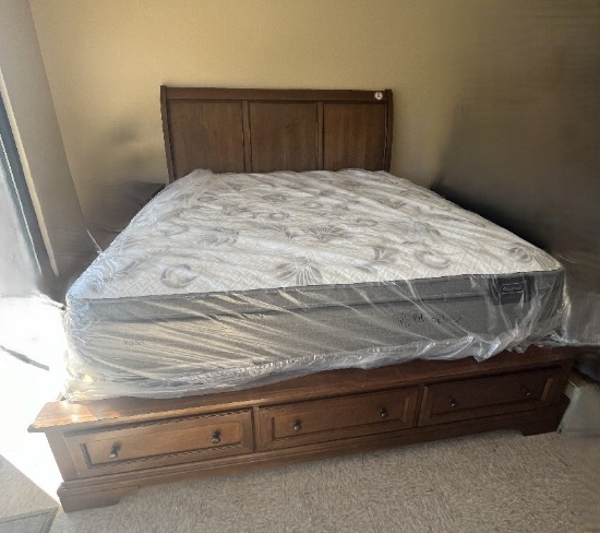 King Size Sleigh Bed with Wooden Pedestal and New SleepWell Mattresses & (1