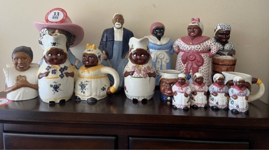 (5) Assorted Cookie Jars, 2 Creamers, Coffee/Tea Urn, Assorted Salt & Peppe