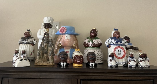 (6) Assorted Cookie Jars, Salt & Pepper Shaker, Figurines, etc.