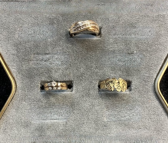 (3) Ladies Rings: Ladies 14K Yellow Gold 6 Stone Ring size 4.5, 10K Yellow