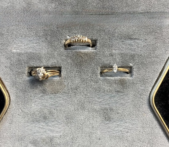 (3) Ladies Rings: Ladies 14K Yellow Gold 6 Marquise Cut Diamonds size & Lad