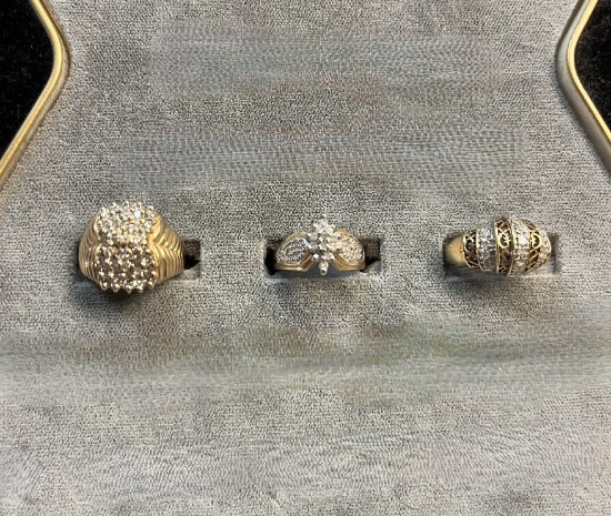 (3) Ladies 10K Yellow Gold and Lab-Created Diamond Rings size 6.5