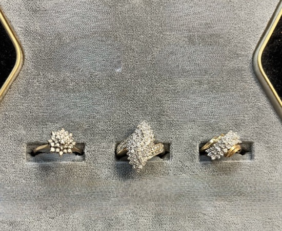 (2) Ladies 14K Yellow Gold Lab-Created Diamond Rings size 7 & 5.5  & (1) 10