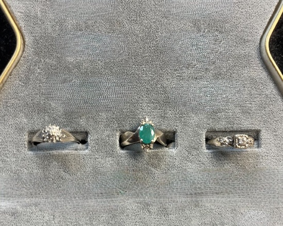 (3) Ladies Rings: Ladies 10K White Gold Ring size 7 & 10K White Gold Lab-Cr