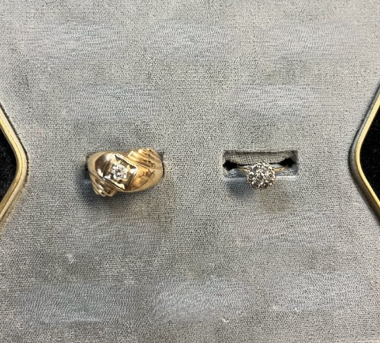 (2) Ladies Rings, Ladies 14K Yellow Gold Diamond Solitaire size 8.5, Ladies