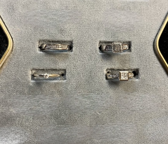 (4) Ladies Rings, Ladies 14K White Gold Single Stone CZ size 6, Ladies 10K