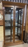 5 Shelf Honey Oak Finish Curio Cabinet with 2 Glass & Wood Doors, Lighted