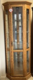 5 Shelf Lighted Oak Finish Corner Curio Cabinet with 1 Glass Door & 2 Side