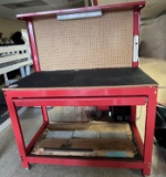 Metal Shop Table, Lighted with Peg Board Back on Wheels with Lower Shelf an