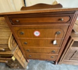 Wooden 5 Drawer Dresser, Cherry Finish, 51