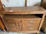 3 Drawer, Single Door Entertainment Cabinet, Walnut Finish, 36