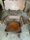 Vintage Spindle Rocker with Leather Seat Insert