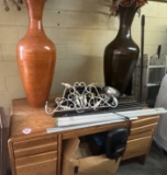 Double Pedestal Desk  &(2) Large Planters, etc.