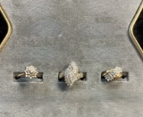 (2) Ladies 14K Yellow Gold Lab-Created Diamond Rings size 7 & 5.5  & (1) 10